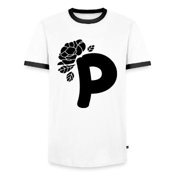 Alphabet Letter P With Flower - Men's Ringer Shirt - white/black - Front - AI Model Female 172 light (172cm) & AI Model Male 178 dark (178cm)