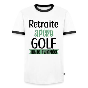 Retraite apéro Golf cadeau humour homme golfeur - T-shirt contrasté Homme - blanc/noir - Devant - AI Model Female 172 light (172cm) & AI Model Male 178 dark (178cm)