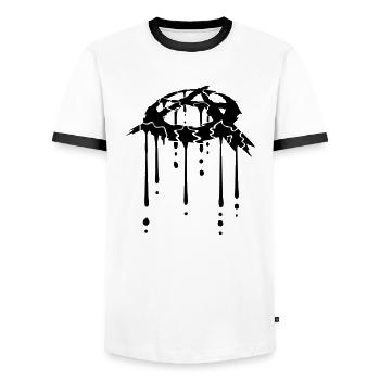 Anarchy blood drop icon - Men's Ringer Shirt - white/black - Front - AI Model Female 172 light (172cm) & AI Model Male 178 dark (178cm)