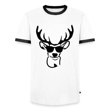 Deer with sunglasses - Men's Ringer Shirt - white/black - Front - AI Model Female 172 light (172cm) & AI Model Male 178 dark (178cm)