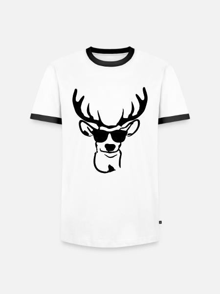 Hirsch mit Sonnenbrille - Männer Kontrast-T-Shirt - Weiß/Schwarz