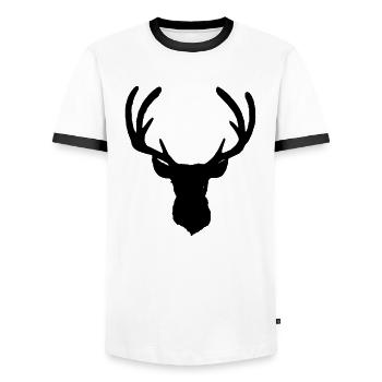 Deer's head in autumn Deer Antlers Goat Fawn 8 - Men's Ringer Shirt - white/black - Front - AI Model Female 172 light (172cm) & AI Model Male 178 dark (178cm)
