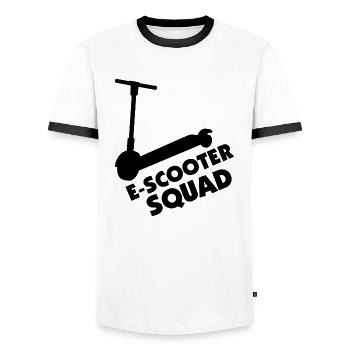E-Scooter Roller Scooter - Männer Kontrast-T-Shirt - Weiß/Schwarz - Vorne - AI Model Female 172 light (172cm) & AI Model Male 178 dark (178cm)