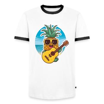 Ukulele Pineapple - Männer Kontrast-T-Shirt - Weiß/Schwarz - Vorne - AI Model Female 172 light (172cm) & AI Model Male 178 dark (178cm)