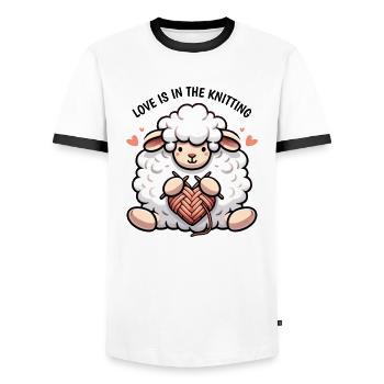Adorable Knitting Sheep: Love and Crafts gift - Men's Ringer Shirt - white/black - Front - AI Model Female 172 light (172cm) & AI Model Male 178 dark (178cm)