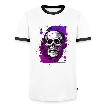 Kiss My Ace poker game card game casino sake - Men's Ringer Shirt - white/black - Front - AI Model Female 172 light (172cm) & AI Model Male 178 dark (178cm)