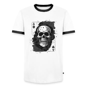 Kiss My Ace poker game card game casino sake - Men's Ringer Shirt - white/black - Front - AI Model Female 172 light (172cm) & AI Model Male 178 dark (178cm)
