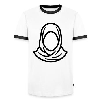 hijab foulard femme musulmane - T-shirt contrasté Homme - blanc/noir - Devant - AI Model Female 172 light (172cm) & AI Model Male 178 dark (178cm)