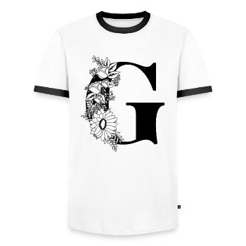 Lettre g floral noir et blanc - T-shirt contrasté Homme - blanc/noir - Devant - AI Model Female 172 light (172cm) & AI Model Male 178 dark (178cm)