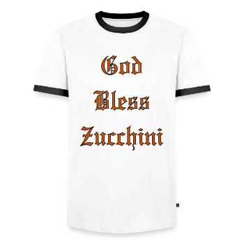 GodBlessZucchini - Männer Kontrast-T-Shirt - Weiß/Schwarz - Vorne - AI Model Female 172 light (172cm) & AI Model Male 178 dark (178cm)