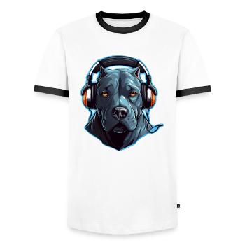 Cooler Pitbull mit Kopfhörern - Männer Kontrast-T-Shirt - Weiß/Schwarz - Vorne - AI Model Female 172 light (172cm) & AI Model Male 178 dark (178cm)