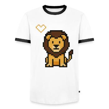 Löwe Pixel - Männer Kontrast-T-Shirt - Weiß/Schwarz - Vorne - AI Model Female 172 light (172cm) & AI Model Male 178 dark (178cm)