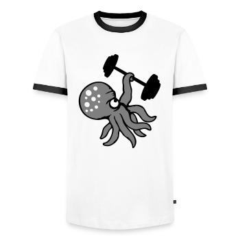 Octopus Bodybuilder Muscle Building Gym Gym - Men's Ringer Shirt - white/black - Front - AI Model Female 172 light (172cm) & AI Model Male 178 dark (178cm)