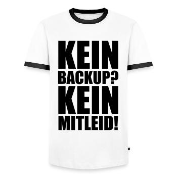 Kein Backup? Kein Mitleid! Programmierer Spruch - Männer Kontrast-T-Shirt - Weiß/Schwarz - Vorne - AI Model Female 172 light (172cm) & AI Model Male 178 dark (178cm)