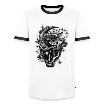 Cosmic Mind - Männer Kontrast-T-Shirt - Weiß/Schwarz - Vorne - AI Model Female 172 light (172cm) & AI Model Male 178 dark (178cm)