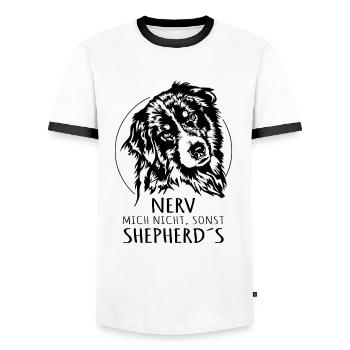 AUSTRALIAN SHEPHERD Aussie nerv mich nich Wilsigns - Männer Kontrast-T-Shirt - Weiß/Schwarz - Vorne - AI Model Female 172 light (172cm) & AI Model Male 178 dark (178cm)