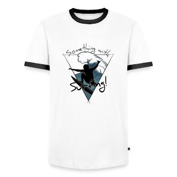 Something with Surfing Aerial Kick Out Surfer - Men's Ringer Shirt - white/black - Front - AI Model Female 172 light (172cm) & AI Model Male 178 dark (178cm)
