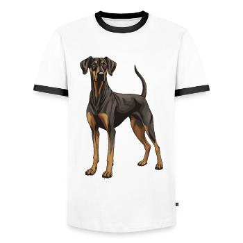 Doberman Dog Animal - Men's Ringer Shirt - white/black - Front - AI Model Female 172 light (172cm) & AI Model Male 178 dark (178cm)