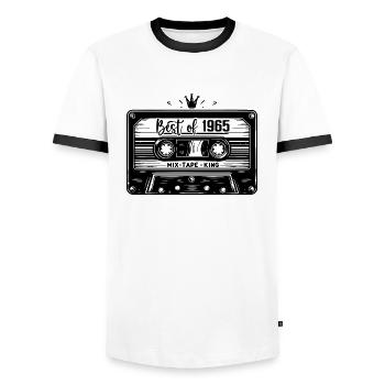 Cassette 1965 Vintage 1965 Vintage 1965 Gifts - Men's Ringer Shirt - white/black - Front - AI Model Female 172 light (172cm) & AI Model Male 178 dark (178cm)