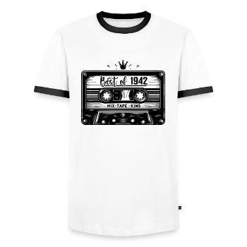 Cassette 1942 Vintage 1942 Millésime 1942 Cadeaux - T-shirt contrasté Homme - blanc/noir - Devant - AI Model Female 172 light (172cm) & AI Model Male 178 dark (178cm)