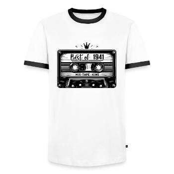 Cassette 1941 Vintage 1941 Millésime 1941 Cadeaux - T-shirt contrasté Homme - blanc/noir - Devant - AI Model Female 172 light (172cm) & AI Model Male 178 dark (178cm)