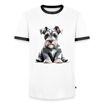 Miniature Schnauzer Dog Geometric in Vector - Men's Ringer Shirt - white/black - Front - AI Model Female 172 light (172cm) & AI Model Male 178 dark (178cm)