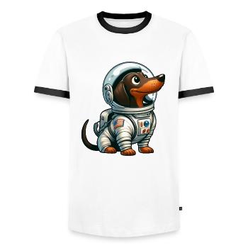 Dachshund Astronaut in Space Adventure - Men's Ringer Shirt - white/black - Front - AI Model Female 172 light (172cm) & AI Model Male 178 dark (178cm)