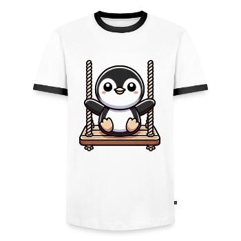 Süßer Pinguin Schaukel Cartoon Spielplatz - Männer Kontrast-T-Shirt - Weiß/Schwarz - Vorne - AI Model Female 172 light (172cm) & AI Model Male 178 dark (178cm)