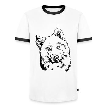 Portrait de chien SAMOJEDE Cadeau de chien Wilsigns - T-shirt contrasté Homme - blanc/noir - Devant - AI Model Female 172 light (172cm) & AI Model Male 178 dark (178cm)