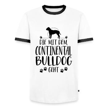 DIE MIT CONTINENTAL BULLDOG GEHT Wilsigns Hunde - Männer Kontrast-T-Shirt - Weiß/Schwarz - Vorne - AI Model Female 172 light (172cm) & AI Model Male 178 dark (178cm)