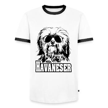HAVANESER cool sunglasses dogs dog - Men's Ringer Shirt - white/black - Front - AI Model Female 172 light (172cm) & AI Model Male 178 dark (178cm)