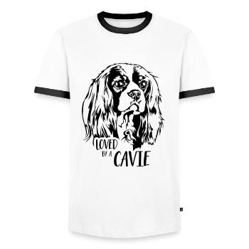 Cavalier King Charles Spaniel loved by a Cavie - Men's Ringer Shirt - white/black - Front - AI Model Female 172 light (172cm) & AI Model Male 178 dark (178cm)