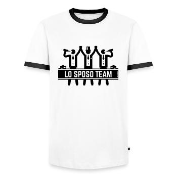 The Groom Team (stag / wedding party) - Men's Ringer Shirt - white/black - Front - AI Model Female 172 light (172cm) & AI Model Male 178 dark (178cm)