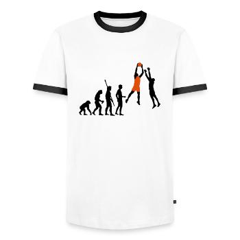evolution_basketball_072011_f_2c - Men's Ringer Shirt - white/black - Front - AI Model Female 172 light (172cm) & AI Model Male 178 dark (178cm)