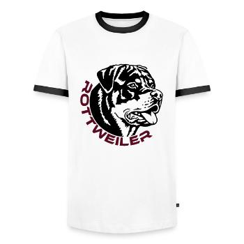 570 Rottweiler dog - Men's Ringer Shirt - white/black - Front - AI Model Female 172 light (172cm) & AI Model Male 178 dark (178cm)