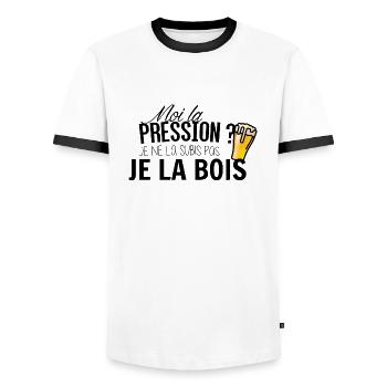 Moi la pression je la subis pas je la bois - T-shirt contrasté Homme - blanc/noir - Devant - AI Model Female 172 light (172cm) & AI Model Male 178 dark (178cm)
