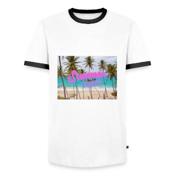 Summer - Vibes - Summer Vibes - Sun - Hot - Palms - Men's Ringer Shirt - white/black - Front - AI Model Female 172 light (172cm) & AI Model Male 178 dark (178cm)