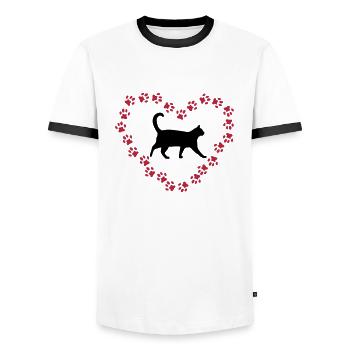 Cat & Heart made of cat paws - Men's Ringer Shirt - white/black - Front - AI Model Female 172 light (172cm) & AI Model Male 178 dark (178cm)