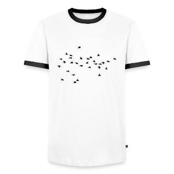 Flying Birds / Fliegende Vögel - Männer Kontrast-T-Shirt - Weiß/Schwarz - Vorne - AI Model Female 172 light (172cm) & AI Model Male 178 dark (178cm)