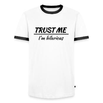 Trust me! I'm hilarious - Männer Kontrast-T-Shirt - Weiß/Schwarz - Vorne - AI Model Female 172 light (172cm) & AI Model Male 178 dark (178cm)