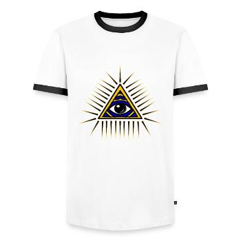 idée cadeau Illuminati - T-shirt contrasté Homme - blanc/noir - Devant - AI Model Female 172 light (172cm) & AI Model Male 178 dark (178cm)