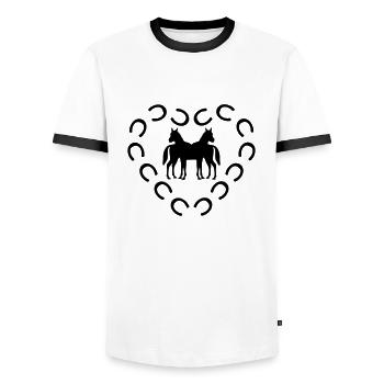 empreintes cheval coeur - T-shirt contrasté Homme - blanc/noir - Devant - AI Model Female 172 light (172cm) & AI Model Male 178 dark (178cm)