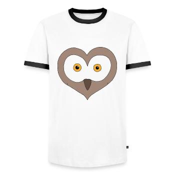 Herz-Eule - Männer Kontrast-T-Shirt - Weiß/Schwarz - Vorne - AI Model Female 172 light (172cm) & AI Model Male 178 dark (178cm)