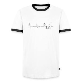 Puls, Herzschlag für Katzen - Männer Kontrast-T-Shirt - Weiß/Schwarz - Vorne - AI Model Female 172 light (172cm) & AI Model Male 178 dark (178cm)