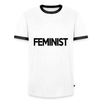 féministe - T-shirt contrasté Homme - blanc/noir - Devant - AI Model Female 172 light (172cm) & AI Model Male 178 dark (178cm)