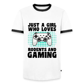 Gamer and Rodents: Video Games and Little Companions - Men's Ringer Shirt - white/black - Front - AI Model Female 172 light (172cm) & AI Model Male 178 dark (178cm)