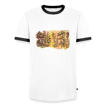 240721 03 - Männer Kontrast-T-Shirt - Weiß/Schwarz - Vorne - AI Model Female 172 light (172cm) & AI Model Male 178 dark (178cm)