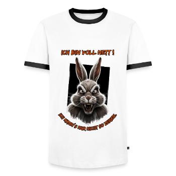 I'm really nice. I just can't show it like that. - Men's Ringer Shirt - white/black - Front - AI Model Female 172 light (172cm) & AI Model Male 178 dark (178cm)