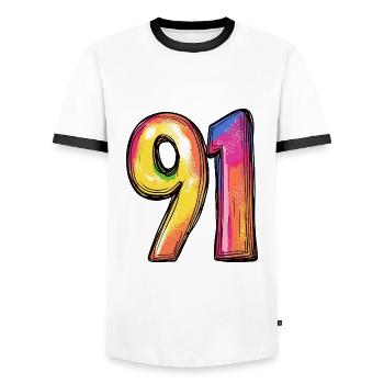 91 Number Symbol - Men's Ringer Shirt - white/black - Front - AI Model Female 172 light (172cm) & AI Model Male 178 dark (178cm)
