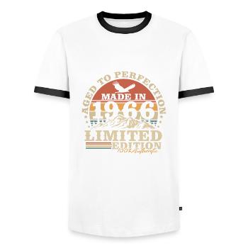 Vintage, 1966, Vintage Retro, Cadeau d’anniversaire - T-shirt contrasté Homme - blanc/noir - Devant - AI Model Female 172 light (172cm) & AI Model Male 178 dark (178cm)